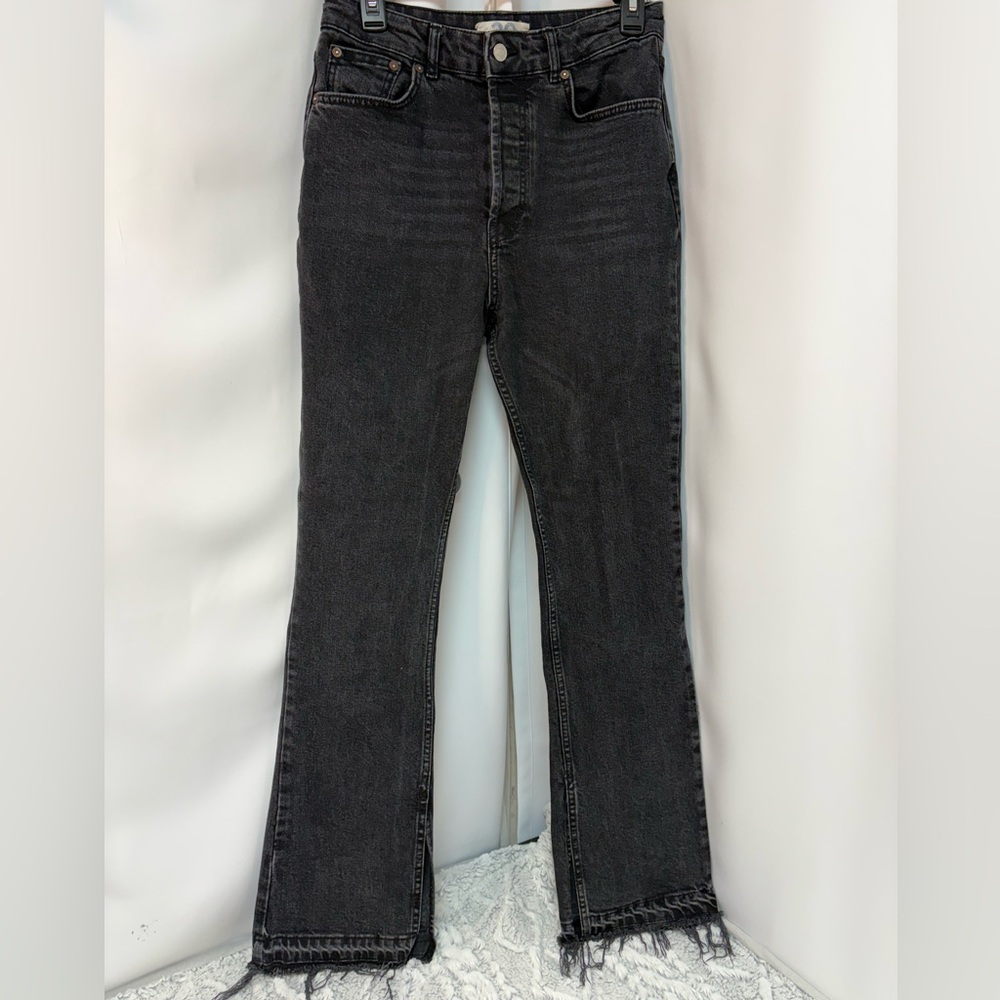 We The Free Black Button Up Denim Jeans raw hem waist 29